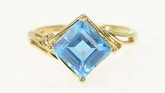 14K White Gold Princess Blue Topaz Statement Bypass Ring