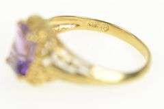 14K Yellow Gold Emerald Cut Amethyst Scroll Design Vintage Ring