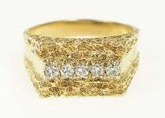 14K Yellow Gold 0.50 Ctw 1960's Diamond Squared Nugget Men's Ring