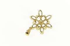 14K Yellow Gold Blue Topaz Floral Snow Flake Cluster Diamond Pendant