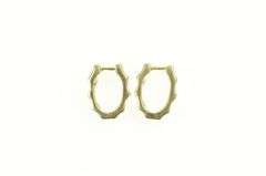 10K Yellow Gold Retro Oval Diamond Squared Huggies Hoop Earrings