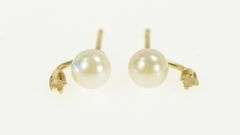 14K Yellow Gold Pearl Diamond Accent Classic Vintage Stud Earrings