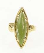14K Yellow Gold 1960's Nephrite Navette Cabochon Vintage Ring