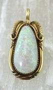 Signed Native American-Style 14K Opal Pendant