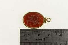 14K Yellow Gold Carved Carnelian Carved Archer Oval Pendant
