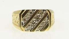 10K Yellow Gold Squared Men's Diamond Textured Nugget Ring