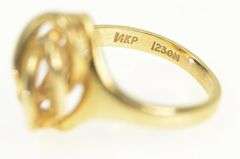 14K Yellow Gold Retro Diamond Swirl Twist Vintage Statement Ring