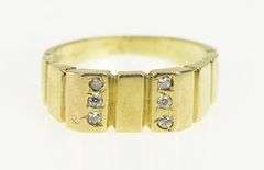 14K Yellow Gold Squared Grooved Diamond Retro Vintage Ring