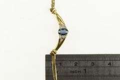 14K Yellow Gold Oval Sapphire Diamond Accent Curve Bar Necklace