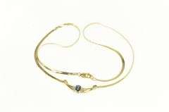 14K Yellow Gold Oval Sapphire Diamond Accent Curve Bar Necklace