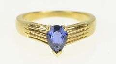 14K Yellow Gold Pear Tanzanite Chevron Vintage Statement Ring