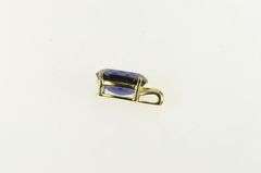 10K Yellow Gold Oval Syn. Sapphire Solitaire Vintage Statement Pendant