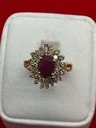CERTIFIED LADIES 14K GOLD DIAMOND AND RUBY RING
