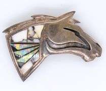 Navajo Sterling Silver Signed Horse Head Pendant Brooch