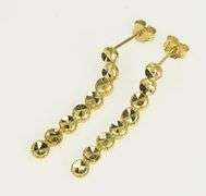 14K Yellow Gold Geometric Round Burst Dangle Vintage Chain Earrings