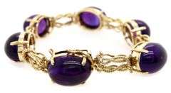 Vintage Amethyst Cabochon Knot Link Bracelet in 18K