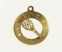 14K Yellow Gold Tennis Racket Pearl Accent 1960's Sports Charm/Pendant