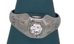 18K WHITE GOLD SIGNET RING WITH DIAMOND