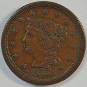 Glossy-brown XF/AU 1853 Braided Hair Large Cent
