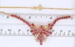 Masterpiece approximate 9.75ctw Ruby and Diamond Thai Necklace and Earrings in Yellow Gold