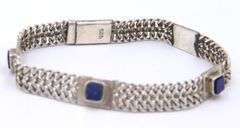 Set of Vintage 925 Sterling Silver Lapis Link Necklace and Matching Bracelet and Earrings