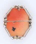 Elegant Curved Cameo Brooch with Diamond Necklace in Yellow Gold