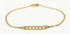 14K Yellow Gold Retro Emerald Inset Bar Square Chain Vintage Bracelet