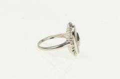 10K White Gold Oval Camphor Glass Diamond Filigree Ornate Ring