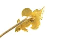 14K Yellow Gold Elaborate Fleur De Lis Seed Pearl Antique Stick Pin
