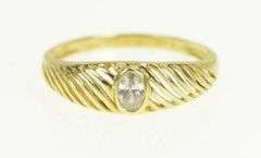 14K Yellow Gold Grooved Oval Solitaire Travel Engagement CZ Ring