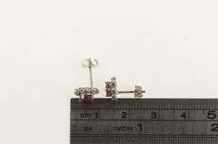 14K White Gold Oval Natural Ruby Diamond Halo Vintage Stud Earrings