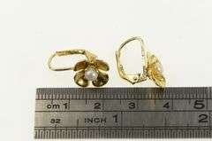 14K Yellow Gold Pearl Flower Blossom Dangle Lever Back Earrings