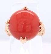 Vintage Yellow Gold Red Coral Cab Ring