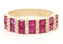 Effy 1.40ctw Princess Ruby and 0.12ctw Diamond Double Row Ring in 14K