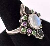 Moonstone And Smoky Quartz Ring In Sterling Silver