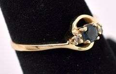 Classy Blue Sapphire And Diamond Ring in 14K Yellow Gold