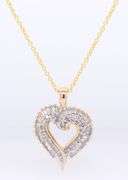 Attractive Yellow Gold Round Brilliant Cut and Baguette Open Diamond Heart Pendant on Chain