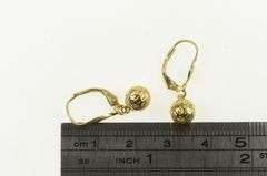 14K Yellow Gold Diamond Cut Ball Sphere Dangle Lever Back Earrings