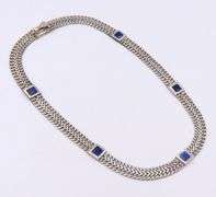 Set of Vintage 925 Sterling Silver Lapis Link Necklace and Matching Bracelet and Earrings
