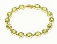 14K Yellow Gold Oval Peridot Vintage Classic Tennis Bracelet