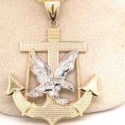 14K YELLOW AND WHITE GOLD ANCHOR & EAGLE CHARM WITH CHAIN