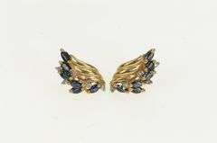 10K Yellow Gold Marquise Sapphire Wings Diamond Stud Earrings