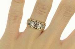 14K Yellow Gold 1940's Ornate 8.6mm Patterned Lattice Band Ring
