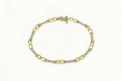 14K Yellow Gold Two Tone Diamond Bar Link X Criss Cross Bracelet