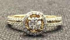 STUNNING HALO CROWN 14K YELLOW GOLD ENGAGEMENT DIAMOND RING