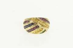 14K Yellow Gold Domed Yellow Pink Blue Sapphire Statement Ring