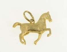 14K Yellow Gold Brushed 3D Galloping Prancing Horse Pony Charm/Pendant