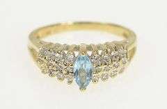 14K Yellow Gold Marquise Blue Topaz Diamond Cluster Band Ring