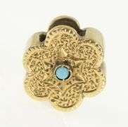 14K Yellow Gold Ornate Turquoise Flower Slide Bracelet Charm/Pendant