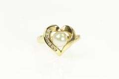 14K Yellow Gold Pearl Diamond Accent Heart Love Symbol Ring